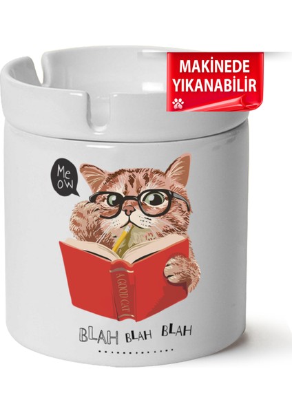 Çakılap Sevimli Kedi Baskılı Porselen At-Söndür Küllük (Kl-Hyvn-Kedi)