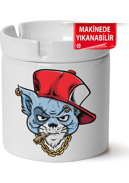 Çakılap Sevimli Kedi Baskılı Porselen At-Söndür Küllük (Kl-Hyvn-Kedi)
