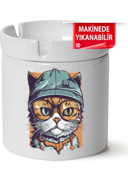 Çakılap Sevimli Kedi Baskılı Porselen At-Söndür Küllük (Kl-Hyvn-Kedi)