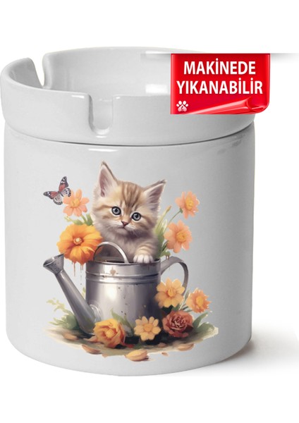 Çakılap Sevimli Kedi Baskılı Porselen At-Söndür Küllük (Kl-Hyvn-Kedi)