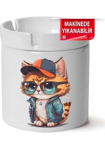 Çakılap Sevimli Kedi Baskılı Porselen At-Söndür Küllük (Kl-Hyvn-Kedi)