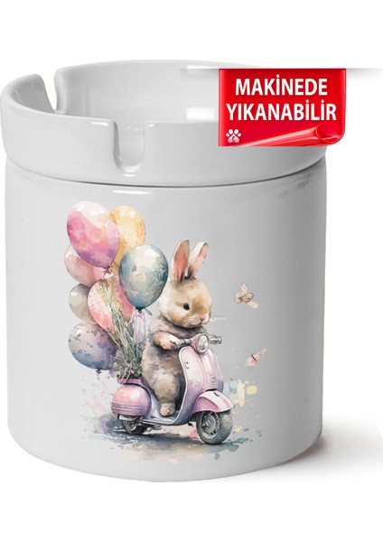 Çakılap Sevimli Tavşan Baskılı Porselen At-Söndür Küllük (Kl-Hyvn-Dgr)