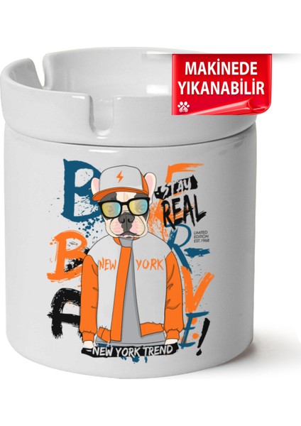 Çakılap Sevimli Köpek Baskılı Porselen At-Söndür Küllük (Kl-Hyvn-Kpk)