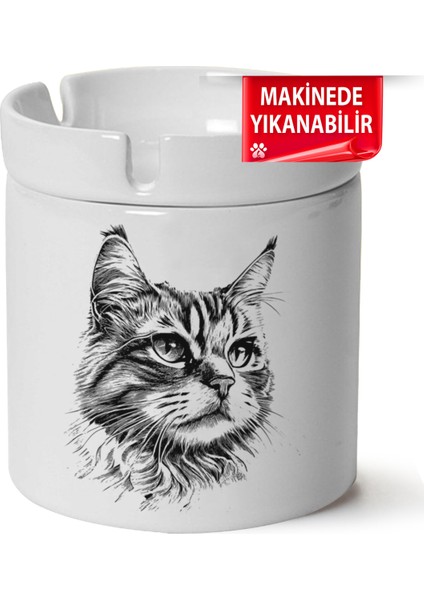 Çakılap Sevimli Kedi Baskılı Porselen At-Söndür Küllük (Kl-Hyvn-Kedi)