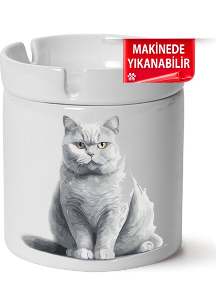 Çakılap Sevimli Kedi Baskılı Porselen At-Söndür Küllük (Kl-Hyvn-Kedi)