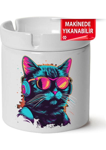 Çakılap Sevimli Kedi Baskılı Porselen At-Söndür Küllük (Kl-Hyvn-Kedi)