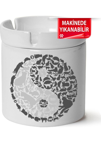 Çakılap Sevimli Kedi Baskılı Porselen At-Söndür Küllük (Kl-Hyvn-Kedi)