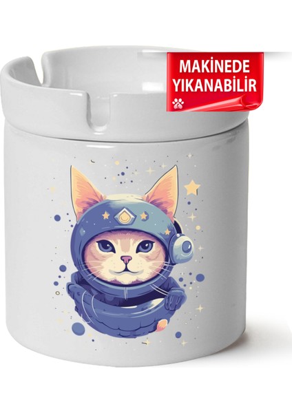 Çakılap Sevimli Kedi Baskılı Porselen At-Söndür Küllük (Kl-Hyvn-Kedi)