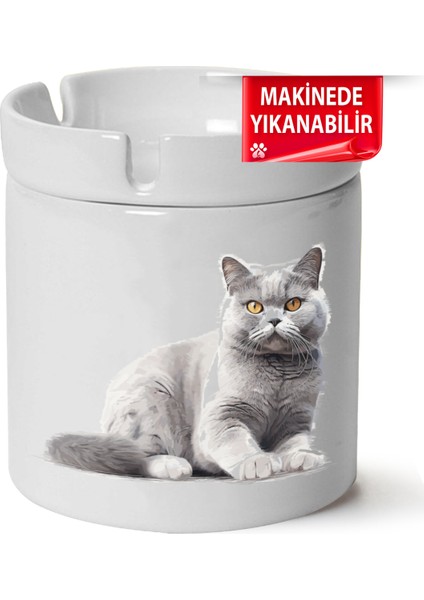 Çakılap Sevimli Kedi Baskılı Porselen At-Söndür Küllük (Kl-Hyvn-Kedi)
