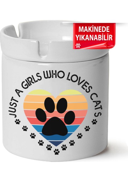 Çakılap Sevimli Kedi Baskılı Porselen At-Söndür Küllük (Kl-Hyvn-Kedi)