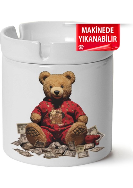 Çakılap Sevimli Ayıcık Baskılı Porselen At-Söndür Küllük (Kl-Hyvn-Ayı)