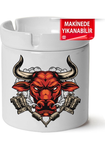 Çakılap Boğa Baskılı Porselen At-Söndür Küllük (Kl-Hyvn-Dgr)