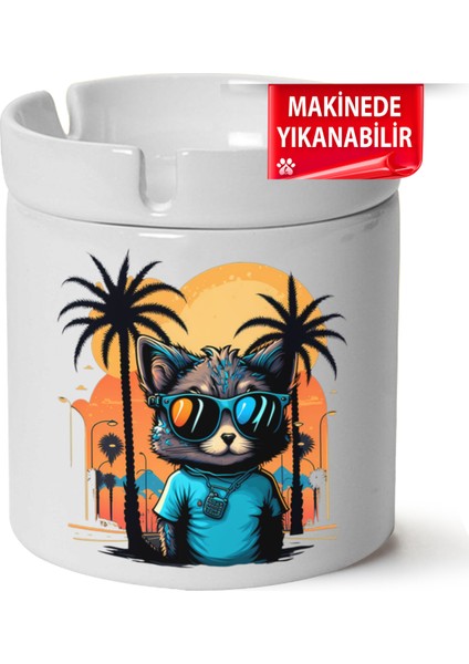 Çakılap Sevimli Kedi Baskılı Porselen At-Söndür Küllük (Kl-Hyvn-Kedi)