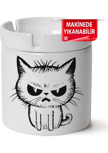 Çakılap Sevimli Kedi Baskılı Porselen At-Söndür Küllük (Kl-Hyvn-Kedi)