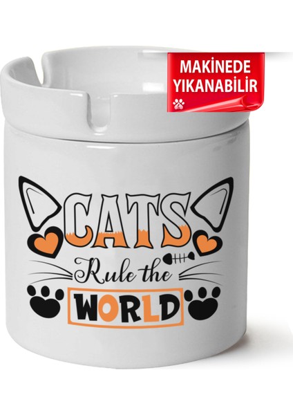 Çakılap Sevimli Kedi Baskılı Porselen At-Söndür Küllük (Kl-Hyvn-Kedi)