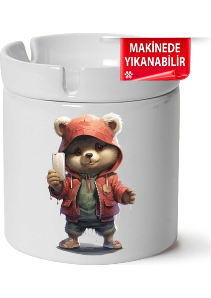 Çakılap Sevimli Ayıcık Baskılı Porselen At-Söndür Küllük (Kl-Hyvn-Ayı)
