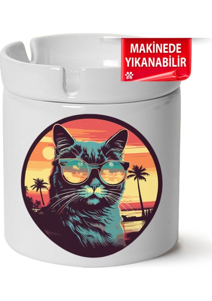 Çakılap Sevimli Kedi Baskılı Porselen At-Söndür Küllük (Kl-Hyvn-Kedi)