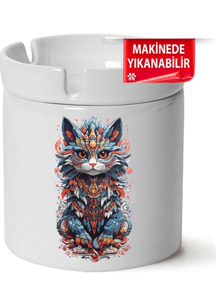 Çakılap Sevimli Kedi Baskılı Porselen At-Söndür Küllük (Kl-Hyvn-Kedi)