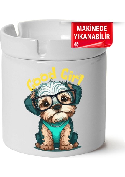 Çakılap Sevimli Köpek Baskılı Porselen At-Söndür Küllük (Kl-Hyvn-Kpk)