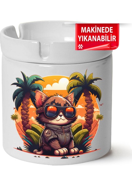 Çakılap Sevimli Kedi Baskılı Porselen At-Söndür Küllük (Kl-Hyvn-Kedi)