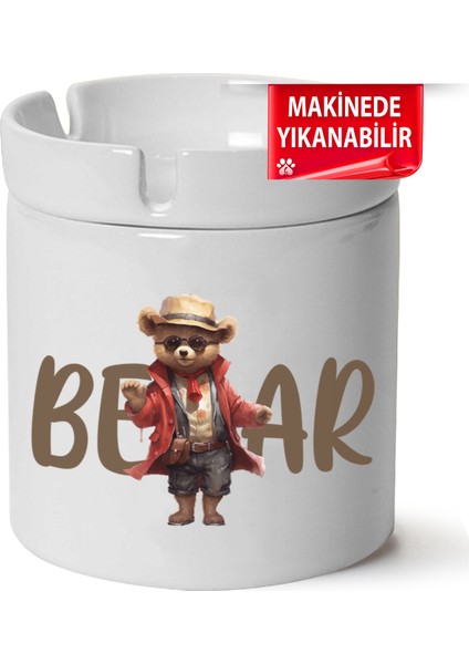 Çakılap Sevimli Ayıcık Baskılı Porselen At-Söndür Küllük (Kl-Hyvn-Ayı)