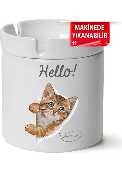 Çakılap Sevimli Kedi Baskılı Porselen At-Söndür Küllük (Kl-Hyvn-Kedi)