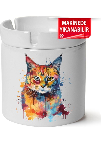 Çakılap Sevimli Kedi Baskılı Porselen At-Söndür Küllük (Kl-Hyvn-Kedi)