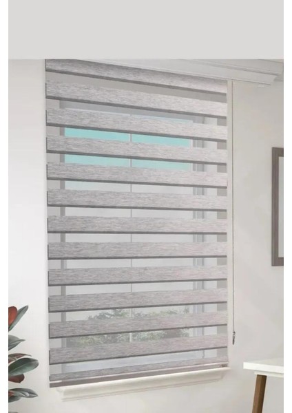 Gri Bambu Kumaş Zebra Stor Perde Etek Dilimsiz