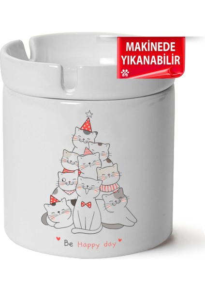 Çakılap Sevimli Kedi Baskılı Porselen At-Söndür Küllük (Kl-Hyvn-Kedi)