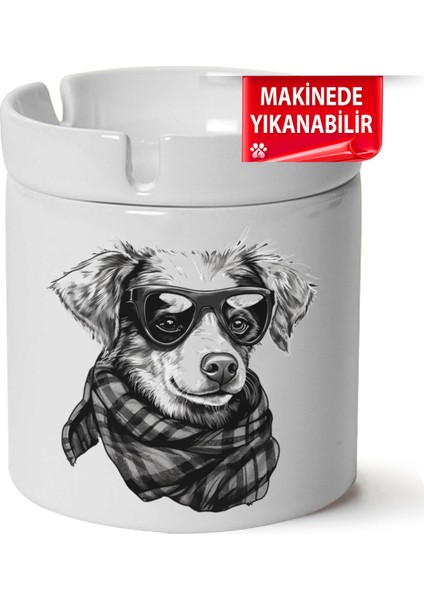 Çakılap Sevimli Köpek Baskılı Porselen At-Söndür Küllük (Kl-Hyvn-Kpk)