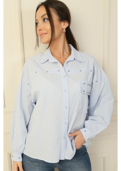 Taş Zımba Detaylı Keten Gömlek modelleri