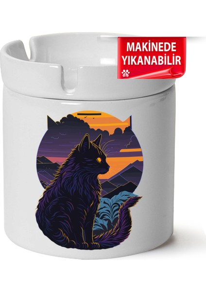 Çakılap Sevimli Kedi Baskılı Porselen At-Söndür Küllük (Kl-Hyvn-Kedi)