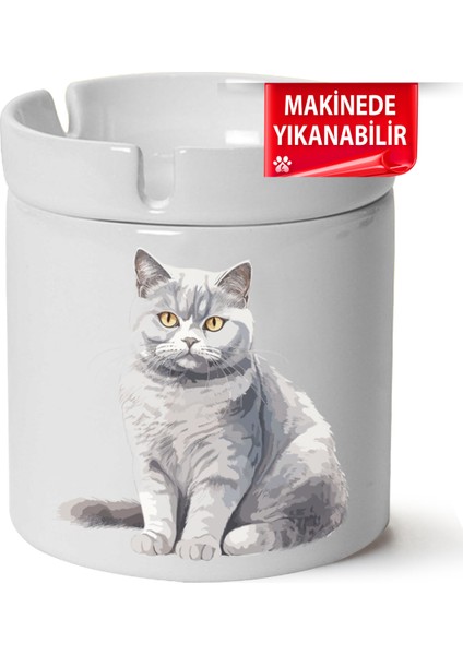 Çakılap Sevimli Kedi Baskılı Porselen At-Söndür Küllük (Kl-Hyvn-Kedi)