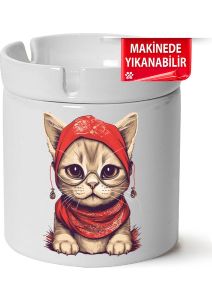 Çakılap Sevimli Kedi Baskılı Porselen At-Söndür Küllük (Kl-Hyvn-Kedi)