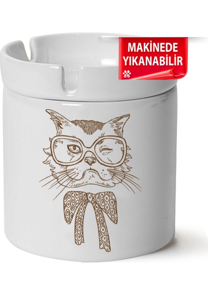 Çakılap Sevimli Kedi Baskılı Porselen At-Söndür Küllük (Kl-Hyvn-Kedi)