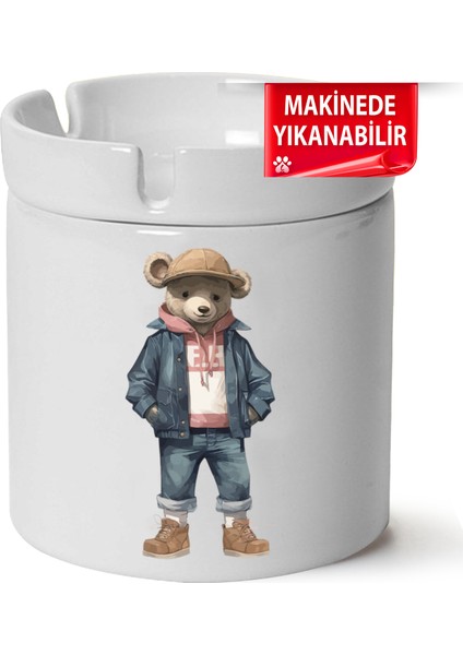 Çakılap Sevimli Ayıcık Baskılı Porselen At-Söndür Küllük (Kl-Hyvn-Ayı)