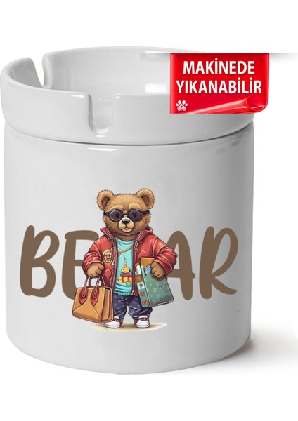 Çakılap Sevimli Ayıcık Baskılı Porselen At-Söndür Küllük (Kl-Hyvn-Ayı)