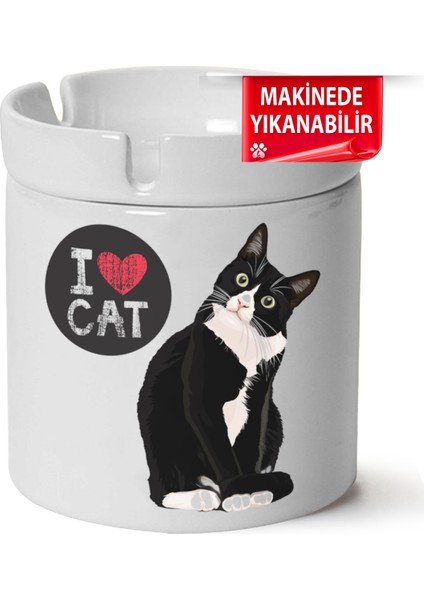 Çakılap Sevimli Kedi Baskılı Porselen At-Söndür Küllük (Kl-Hyvn-Kedi)