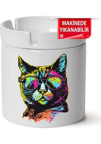 Çakılap Sevimli Kedi Baskılı Porselen At-Söndür Küllük (Kl-Hyvn-Kedi)