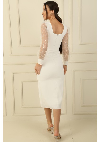 Kare Yaka Kolları Pulpayet Tüllü Elbise fırsatları