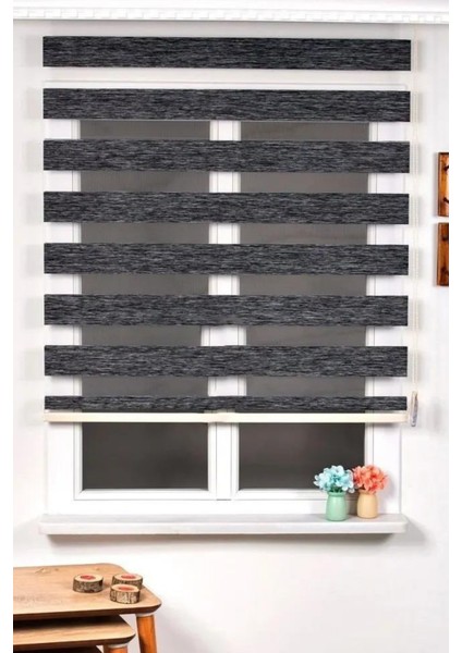 Antrasit Bambu Kumaş Zebra Stor Perde Etek Dilimsiz 1. Kalite