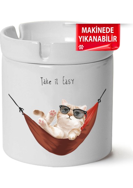 Sevimli Kedi Baskılı Porselen At-Söndür Küllük (Kl-Hyvn-Kedi)