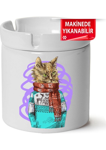 Sevimli Kedi Baskılı Porselen At-Söndür Küllük (Kl-Hyvn-Kedi)