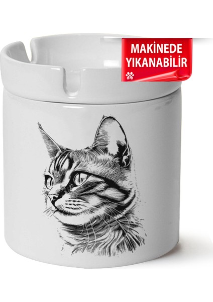 Sevimli Kedi Baskılı Porselen At-Söndür Küllük (Kl-Hyvn-Kedi)