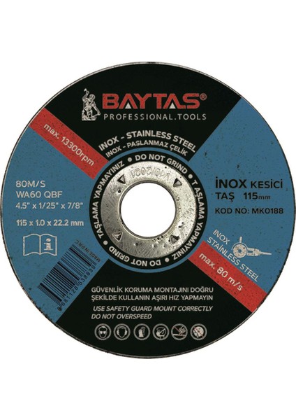 Baytec Inox Kesici Taş 115*1*22 mm MK0188