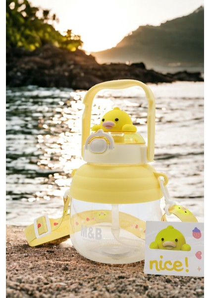 Civciv Figürlü Matara Pipetli Çocuk Suluk Civcivli Suluk Okul Için Boyun Askılı Suluk