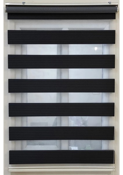 Siyah Geniş Piliseli Zebra Perde