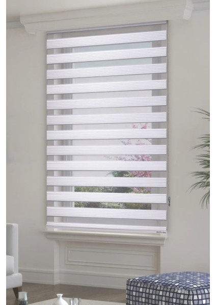 Beyaz Geniş Piliseli Zebra Perde fiyatları