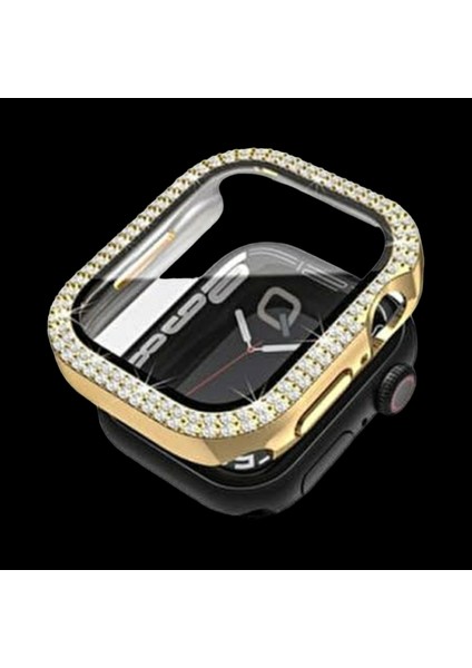 Apple Watch 41 mm Uyumlu Taşlı Ekran ve Kasa Koruyucu Gold (Ürün Saat Koruyucusudur)