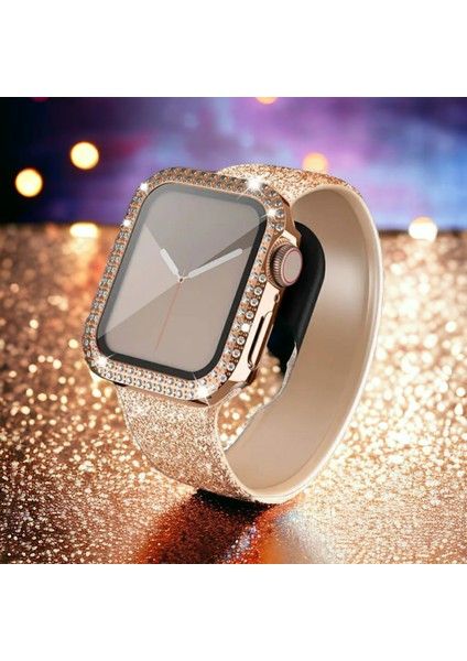 Apple Watch 41 mm Uyumlu Taşlı Ekran ve Kasa Koruyucu Gold (Ürün Saat Koruyucusudur) fiyatları